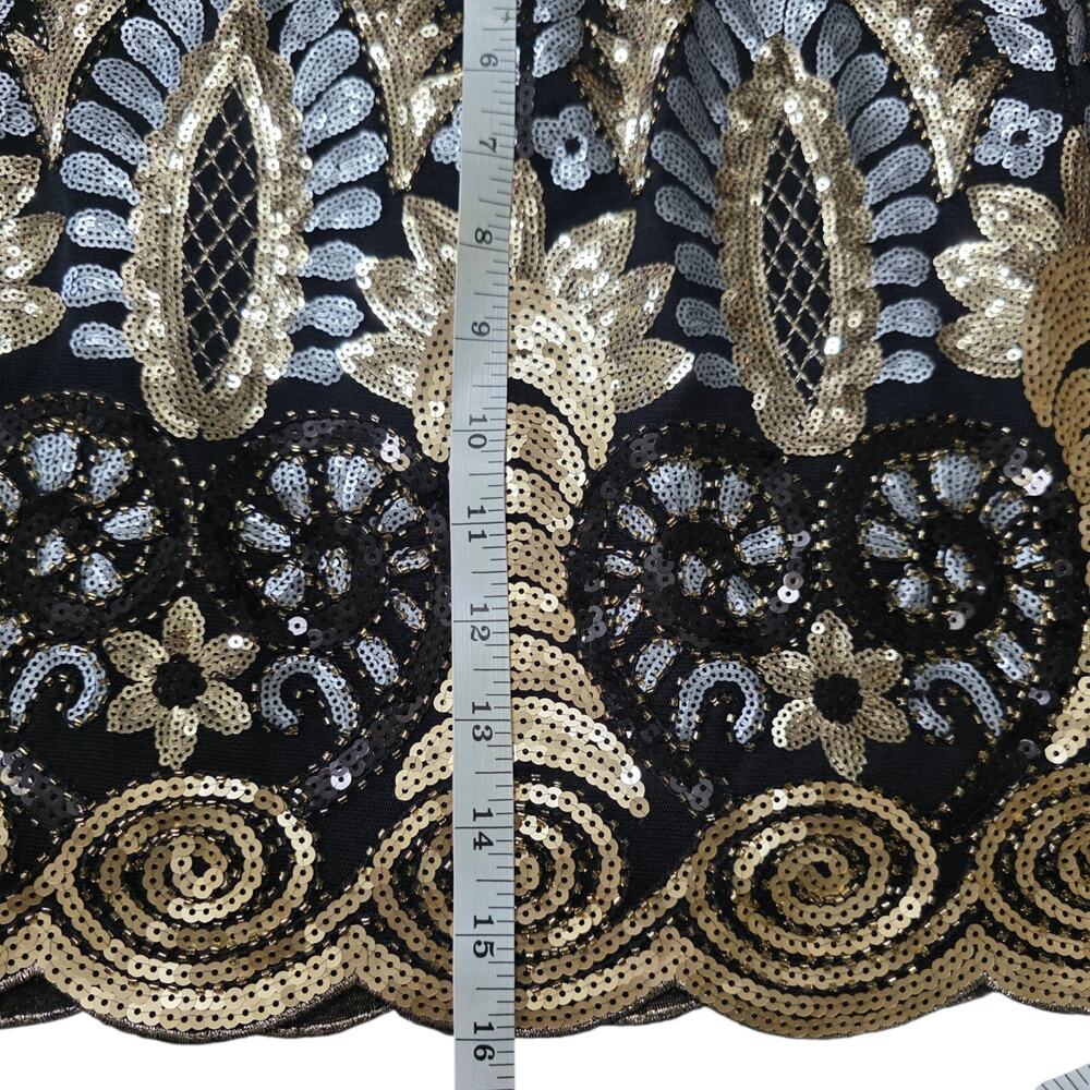 Main Strip Sequin Mini Skirt Gold Black Art Deco Party Glam Festival - Picture 5 of 9